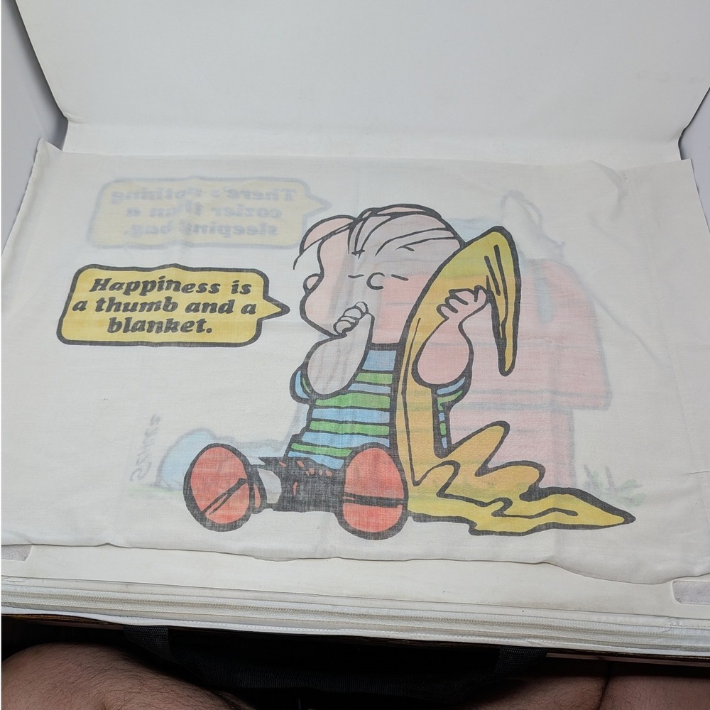 Vintage 1971 Peanuts Snoopy Linus Pillowcase Happiness is a Thumb and a Blanket